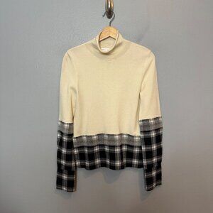 ROBERT RODRIGUEZ mix media wool & flannel mock neck sweater size S